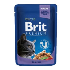 Brit Premium Cat Adult Pouch Консерви для дорослих кішок з тріскою в соусі