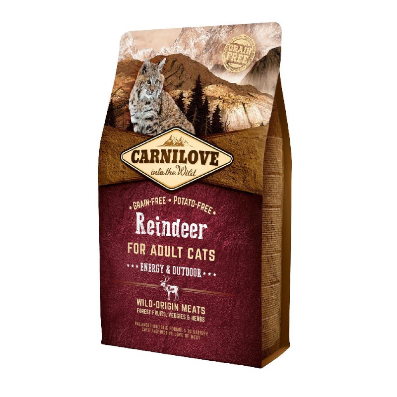 Carnilove Cat Adult Reindeer Energy and Outdoors Беззерновий сухий корм для дорослих кішок, що живуть у приміщенні з північним оленем
