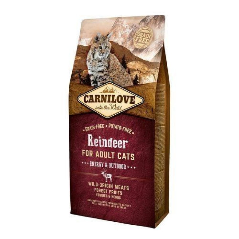 Carnilove Cat Adult Reindeer Energy and Outdoors Беззерновий сухий корм для дорослих кішок, що живуть у приміщенні з північним оленем
