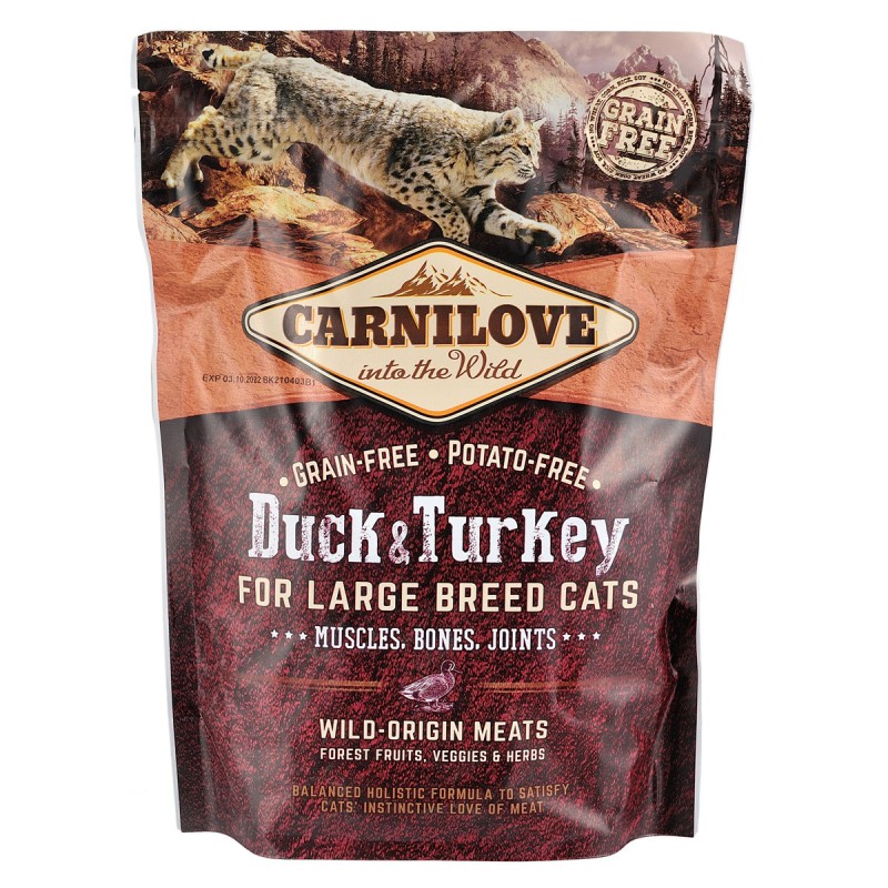 Carnilove Cat Adult Large Breed Duck and Turkey Беззерновий сухий корм для дорослих кішок великих порід з качкою та індичкою