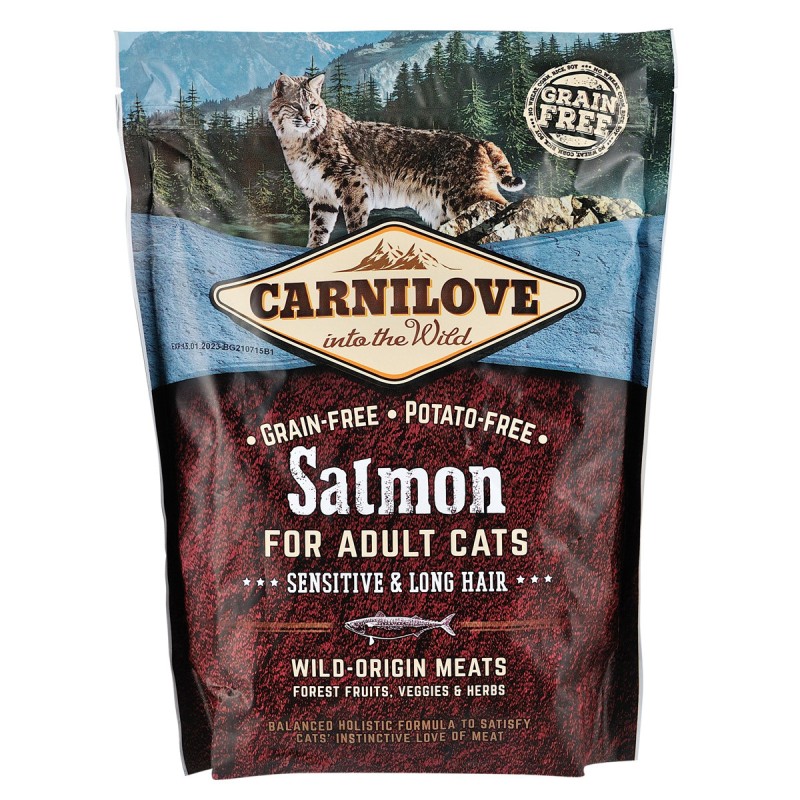 Carnilove Cat Adult Salmon Sensitive and Long Hair Беззерновий сухий корм для дорослих кішок з чутливим травленням з лососем