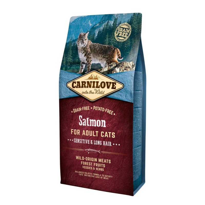 Carnilove Cat Adult Salmon Sensitive and Long Hair Беззерновий сухий корм для дорослих кішок з чутливим травленням з лососем