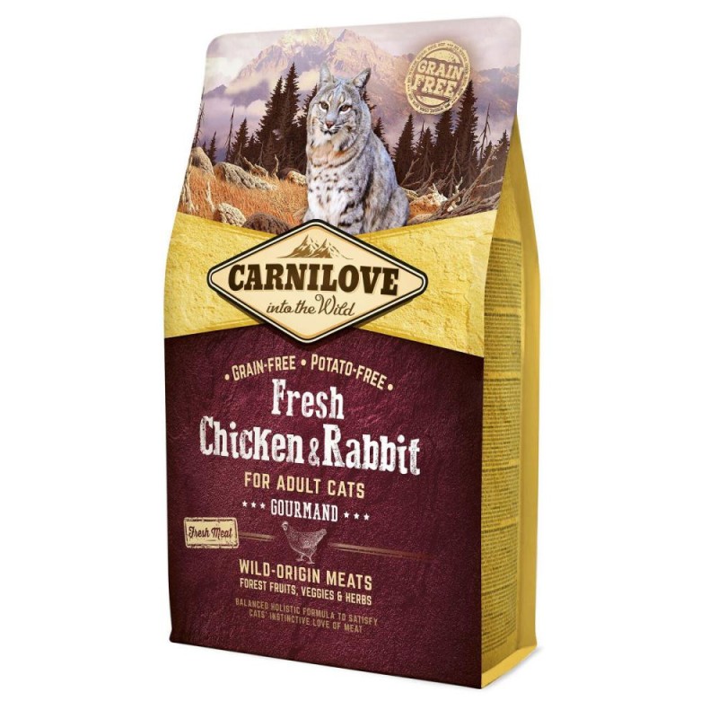 Carnilove Fresh Cat Adult Chicken and Rabbit Gourmand Беззерновий сухий корм для дорослих вибагливих кішок з куркою