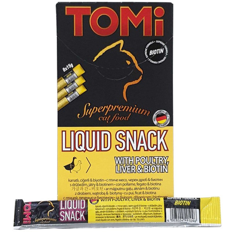 TOMi Liquid Snack Poultry Liver & Biotin Рідкі ласощі для дорослих кішок з птицею та печінкою з біотином