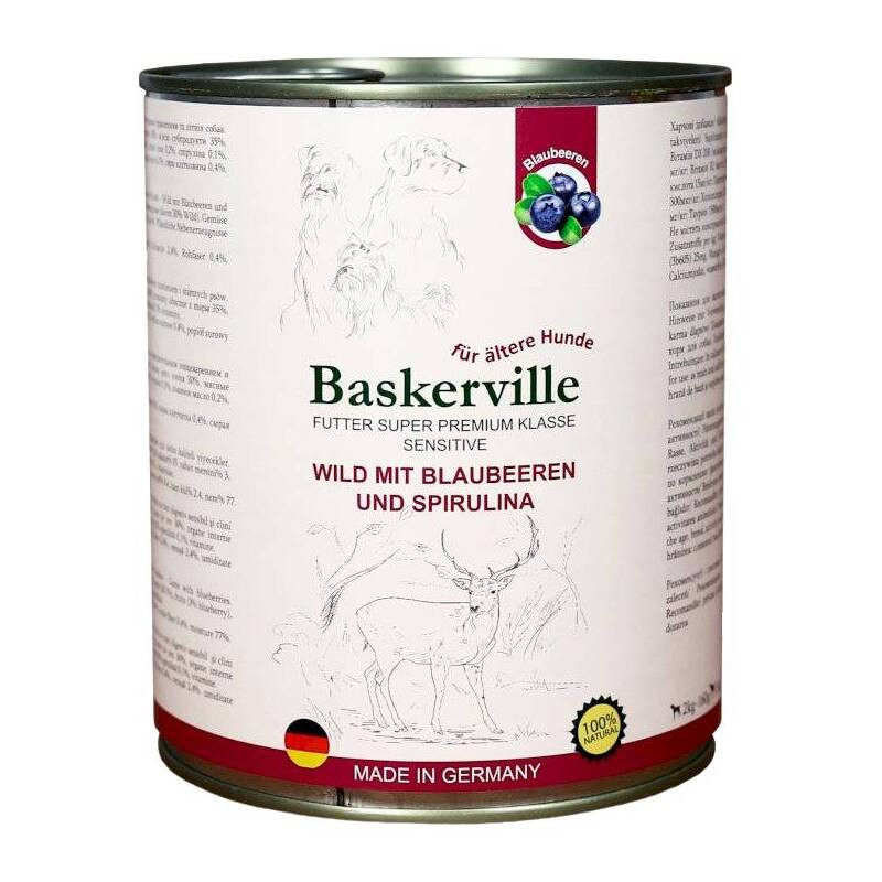 Baskerville Super Premium Sensitive Консерви для дорослих собак з олениною чорницею та спіруліною