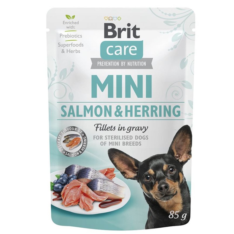 Brit Care Dog Adult Mini Sterilised Salmon and Herring Fillets in gravy Консерви для стерилізованих собак дрібних порід з лососем та оселедцем у соусі