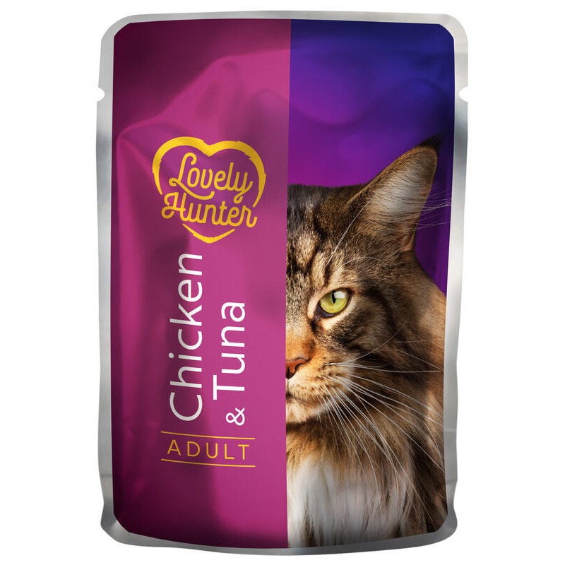 Lovely Hunter Cat Adult Chicken & Tuna Консерви для дорослих кішок з куркою та тунцем у павуку