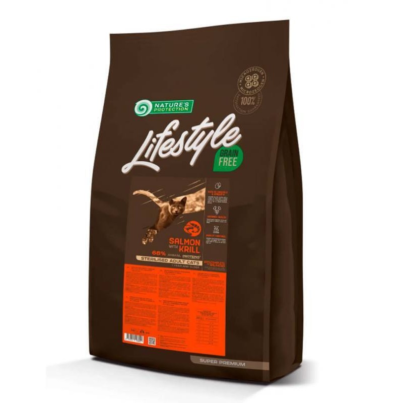 Nature's Protection Lifestyle Cat Adult Grain Free Sterilised Salmon with Krill Беззерновий сухий корм для стерилізованих кішок з лососем та крилем