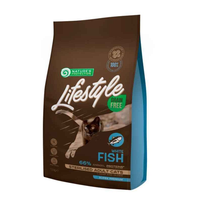 Nature's Protection Lifestyle Cat Adult Grain Free Sterilised White Fish Беззерновой сухой корм для стерилизованых кошек с белой рыбой