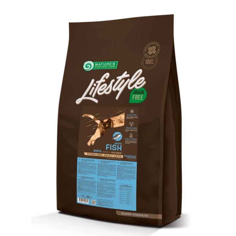 Nature's Protection Lifestyle Cat Adult Grain Free Sterilised White Fish Беззерновой сухой корм для стерилизованых кошек с белой рыбой