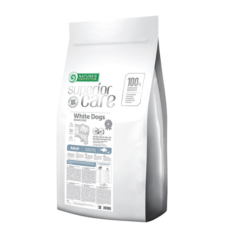 Nature's Protection Superior Care White Coat Grain Free Small Breeds White Fish Беззерновой сухой корм для взрослых собак мелких пород с белой шерстью