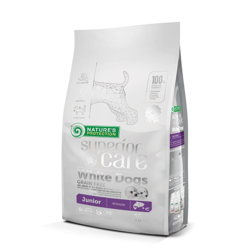 Nature's Protection Junior Superior Care White Coat Grain Free Salmon All Breeds Беззерновий корм для цуценят всіх порід з білою вовною з лососем