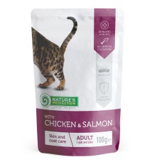 Nature's Protection Cat Adult Skin & Сoat Care Chicken & Salmon Консерви для дорослих кішок для підтримки здоров'я вовни та шкіри з куркою та лососем