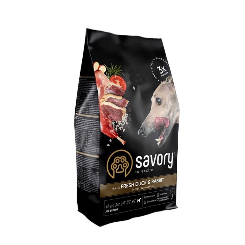 Savory Dog Adult All Breeds Fresh Duck with Rabbit Сухий корм для дорослих собак усіх порід зі свіжим м'ясом качки та кроликом