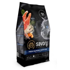 Savory Cat Adult Gourmand Hair and Skin Fresh Salmon with White Fish Сухий корм для дорослих довгошерстих кішок зі свіжим лососем та білою рибою