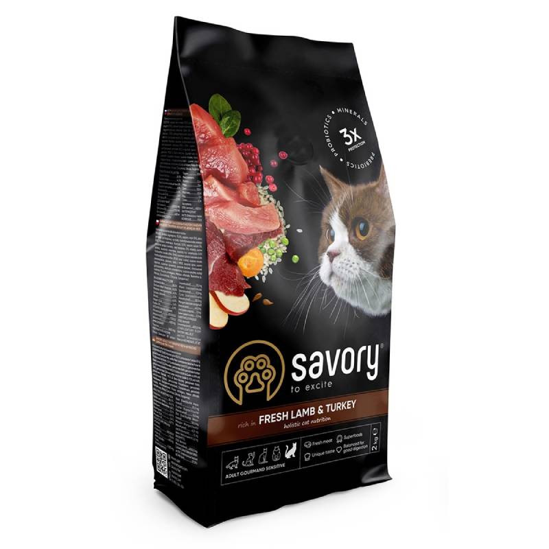 Savory Cat Adult Gourmand Sensitive Fresh Lamb with Turkey Сухий корм для дорослих кішок з чутливим травленням з м'ясом ягняти та індички