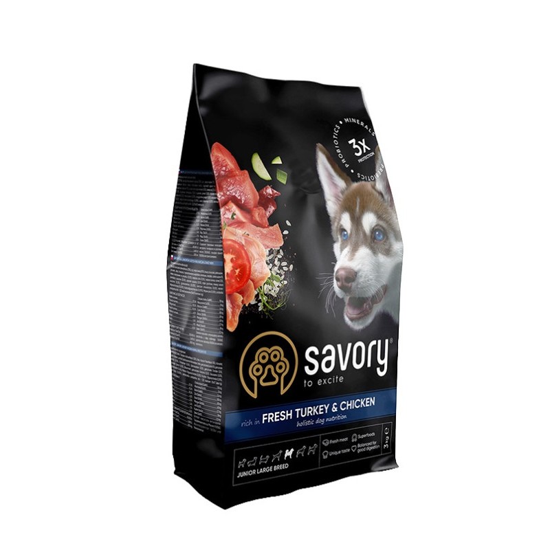 Savory Junior Large Breed Fresh Turkey with Chicken Сухий корм для цуценят великих порід зі свіжим м'ясом індички та куркою