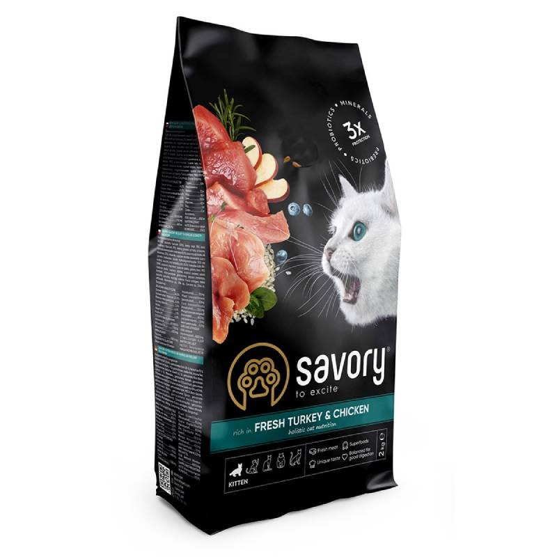 Savory Kitten Fresh Turkey with Chicken Сухий корм для кошенят зі свіжим м'ясом індички та курки