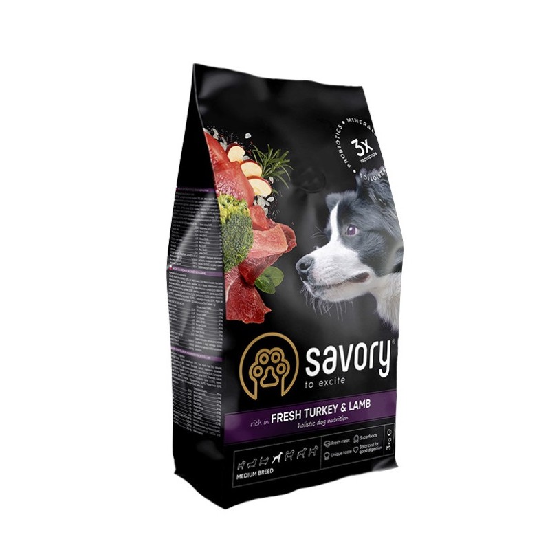 Savory Dog Adult Medium Breed Fresh Turkey with Lamb Сухий корм для дорослих собак середніх порід зі свіжим м'ясом індички та ягням