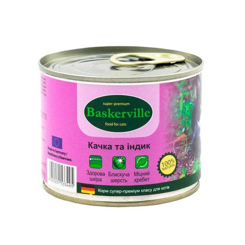 Baskerville Super Premium Консерви для дорослих кішок з качкою та індичкою