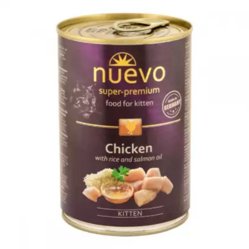 Nuevo Kitten Chicken with Rice & Salmon oil Консерви для кошенят курка з рисом та олією