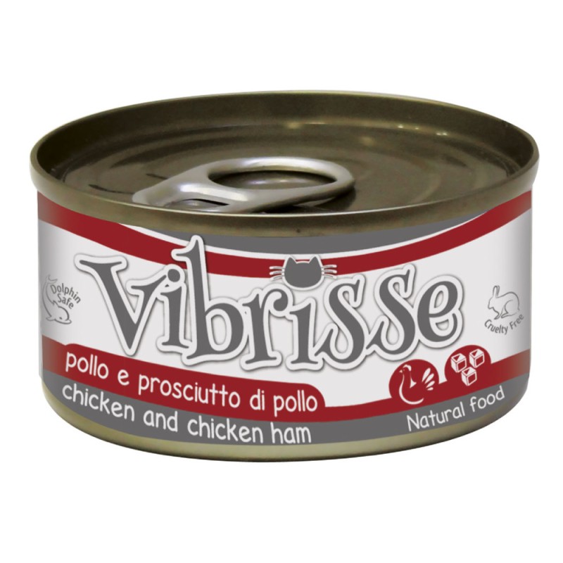 Vibrisse Adult Chicken & Chicken Ham Консерви для дорослих кішок з куркою та курячою шинкою у банку