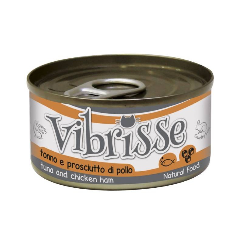 Vibrisse Adult Tuna & Chicken Ham Консерви для дорослих кішок з тунцем та курячою шинкою у банку