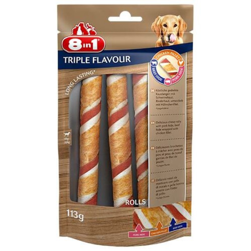 8in1 Triple Flavour Rolls Ласощі для собак трубочки з потрійним смаком