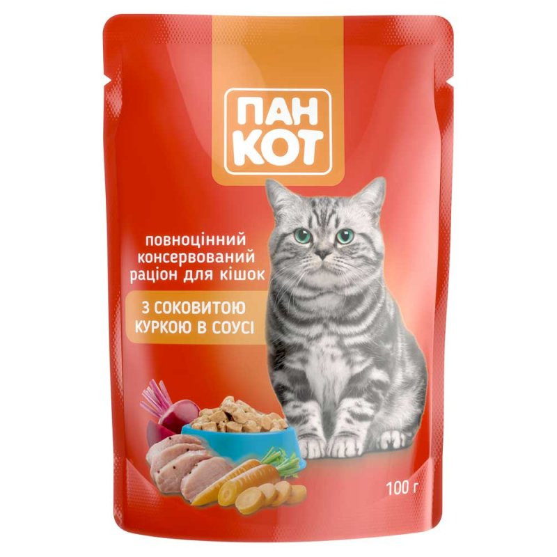 Пан Кот Консерви для дорослих кішок із соковитою куркою у соусі