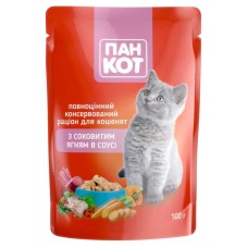 Пан Кот Консерви для дорослих кішок з соковитим ягнятком у соусі