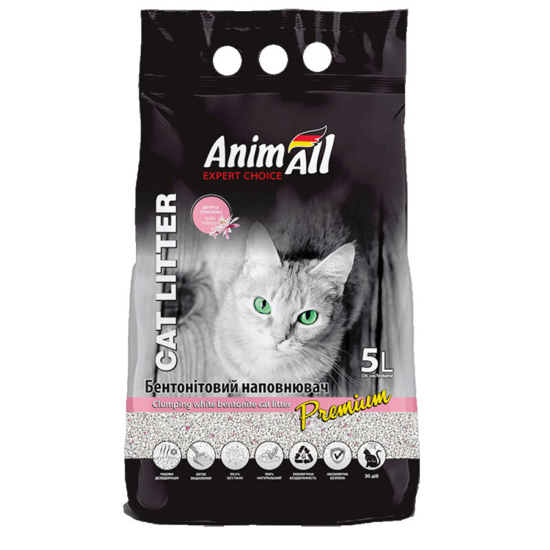AnimAll Expert Choice Baby Powder Бентонітовий наповнювач білий з ароматом дитячої пудри