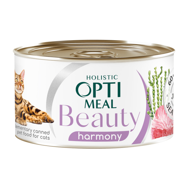 Optimeal Cat Beauty Harmony Консерви для дорослих кішок з тунцем та морськими водоростями в желе