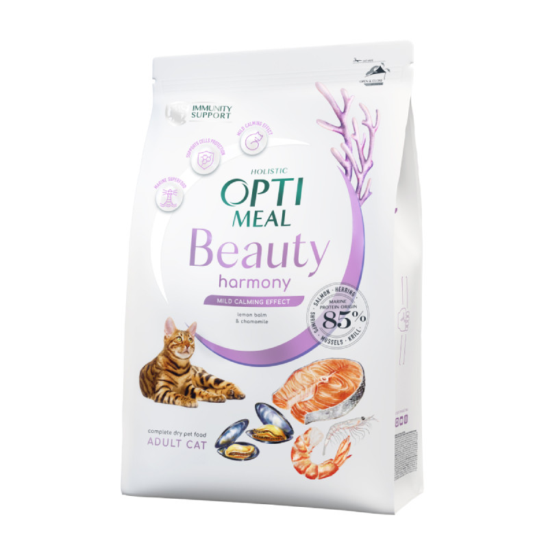 Optimeal Cat Beauty Harmony Mild Calming Effect Сухий корм для дорослих котів із заспокійливим ефектом