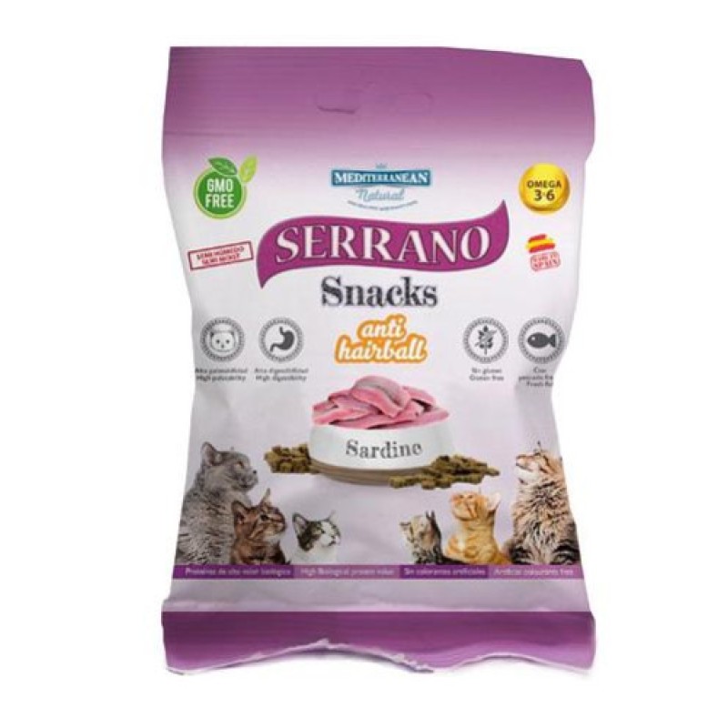 Mediterranean Natural Serrano Snacks Cat Anti Hairball Sardine Ласощі для дорослих кішок з сардинами