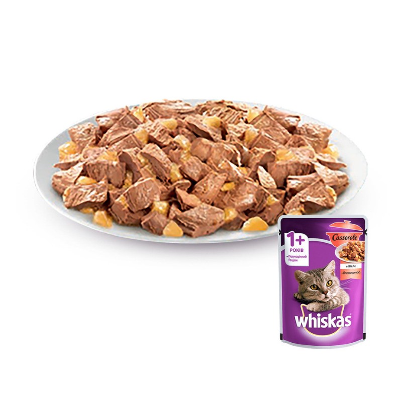 Whiskas Casserole Консерви для дорослих кішок з яловичиною в желе