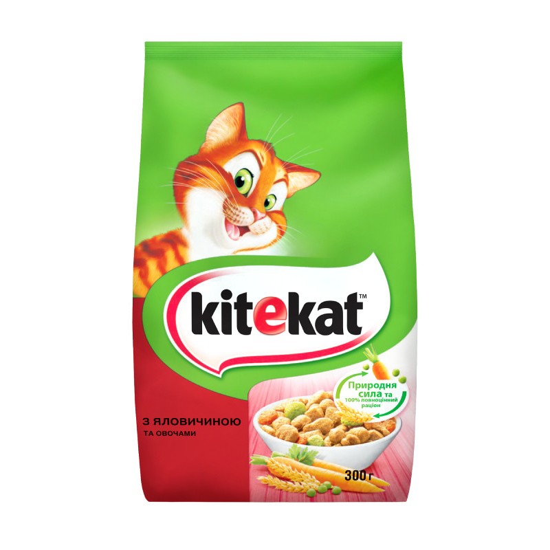 Kitekat Сухий корм для дорослих кішок з яловичиною та овочами