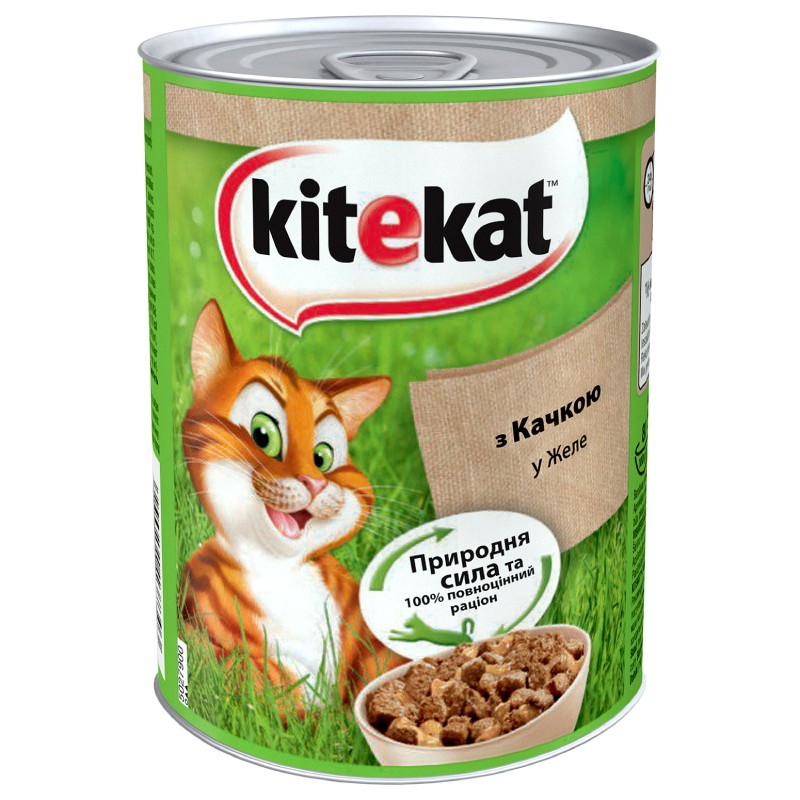 Kitekat Natural Vitality Консерви для дорослих кішок з качкою в желе у банку