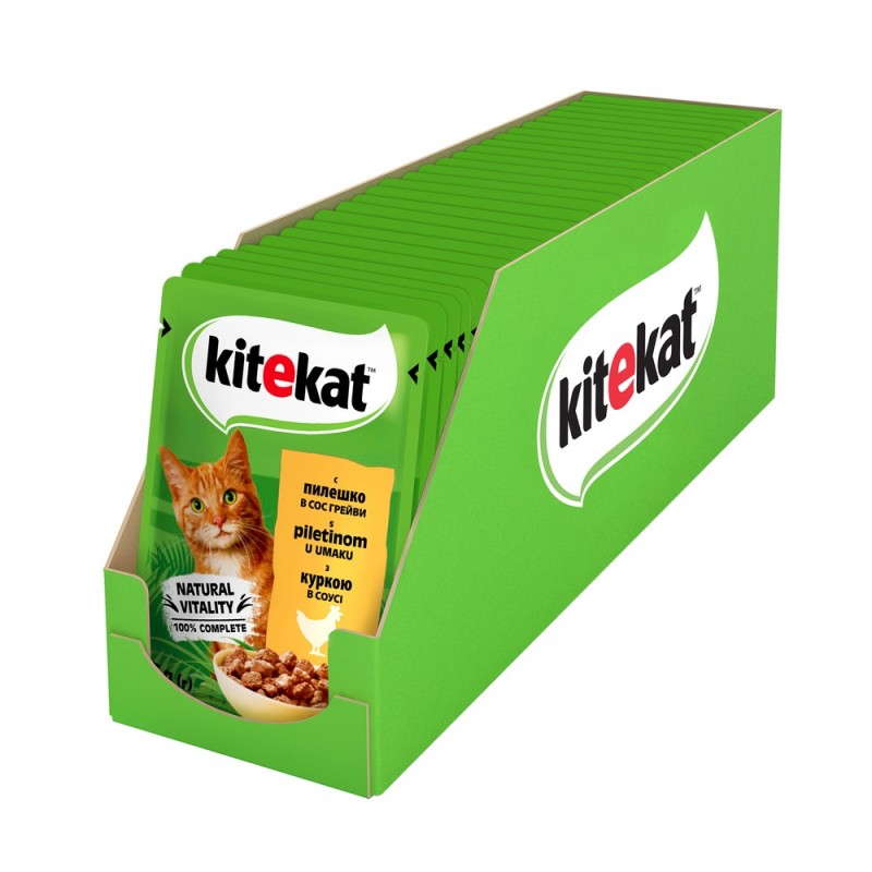 Kitekat Natural Vitality Консерви для дорослих кішок з куркою у соусі в паучі