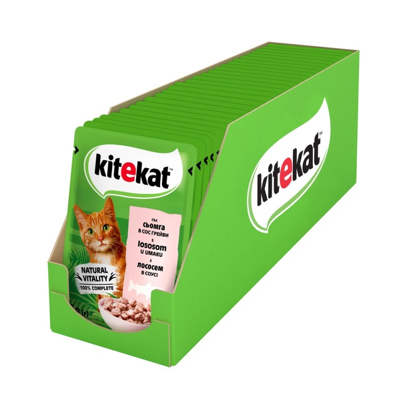 Kitekat Natural Vitality Консерви для дорослих кішок з лососем у соусі в паучі