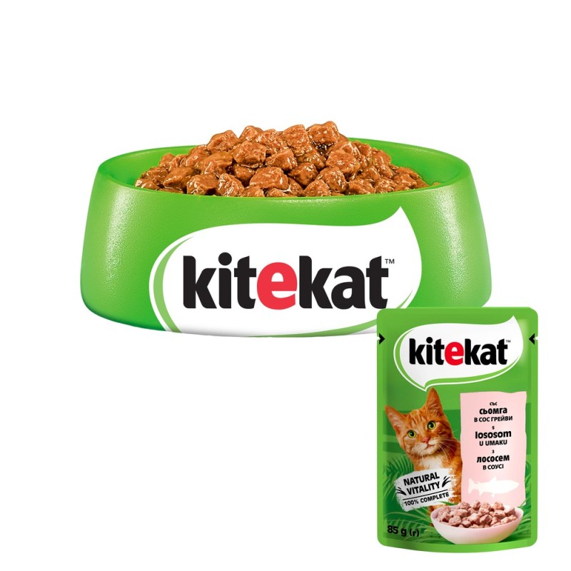 Kitekat Natural Vitality Консерви для дорослих кішок з лососем у соусі в паучі