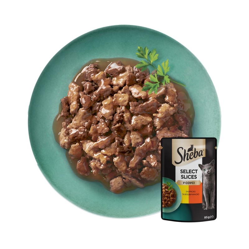 Sheba Select Slices in Gravy Консерви для дорослих кішок з куркою та яловичиною у соусі