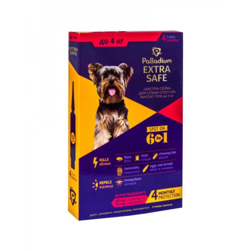 Palladium Extra Safe Краплі від бліх кліщів та глистів для собак до 4 кг