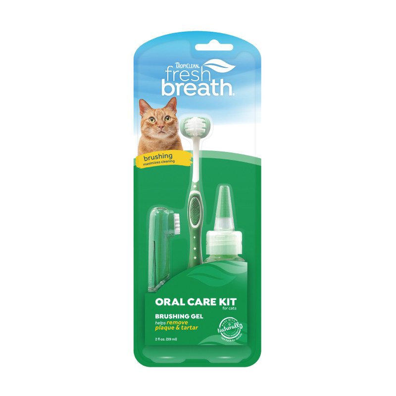 TropiClean Fresh Breath Oral Care Kit for Cat Набір для чищення зубів кішок гель та 2 зубні щітки
