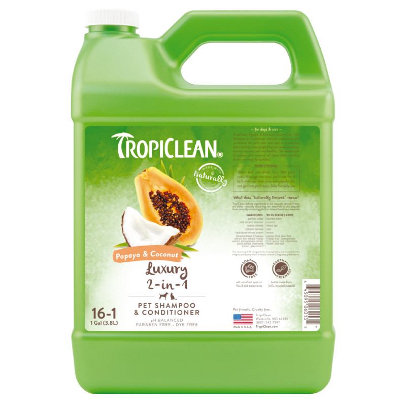 TropiClean Papaya & Coconut Шампунь 2 в 1 Папайя та кокос для собак та котів