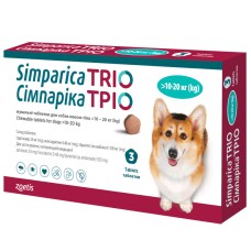 Zoetis Simparica Trio Сімпаріка Тріо Таблетки для собак від бліх кліщів та глистів 10 - 20 кг
