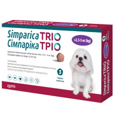 Zoetis Simparica Trio Сімпаріка Тріо Таблетки для собак від бліх кліщів та глистів 2,5 - 5 кг