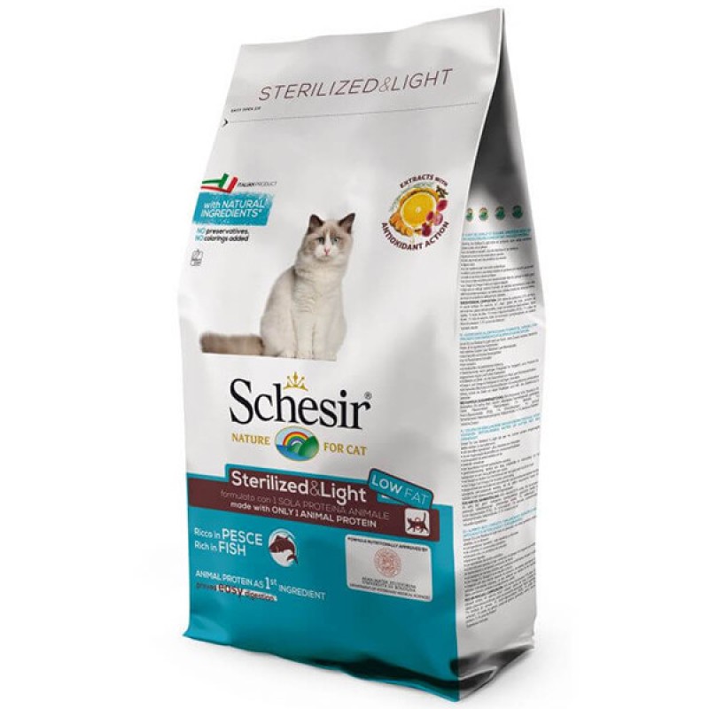 Schesir Cat Sterilized & Light Сухий монопротеїновий корм для стерилізованих та схильних до повноти кішок з рибою