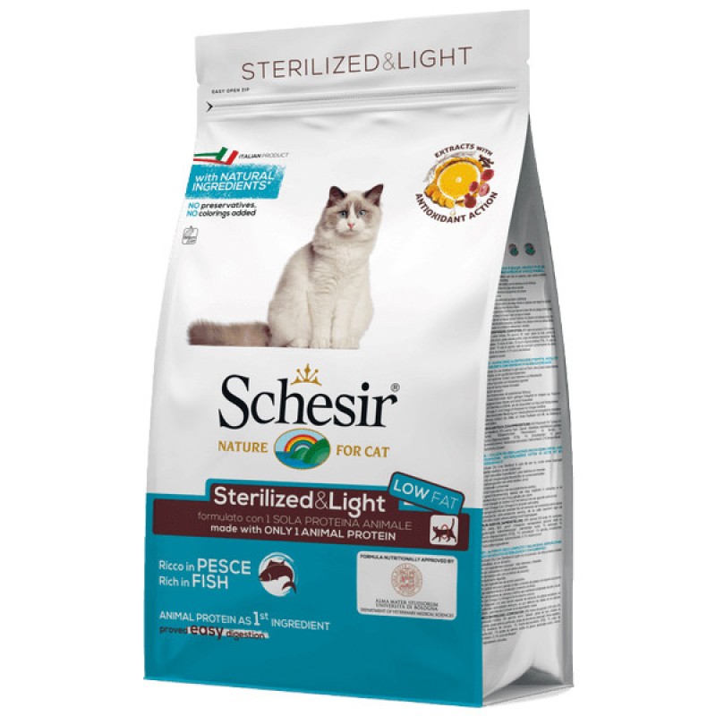 Schesir Cat Sterilized & Light Сухий монопротеїновий корм для стерилізованих та схильних до повноти кішок з рибою