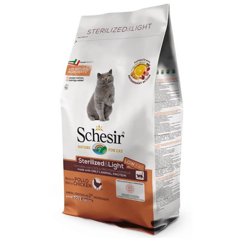Schesir Cat Sterilized & Light Сухий монопротеїновий корм для стерилізованих та схильних до повноти кішок з куркою
