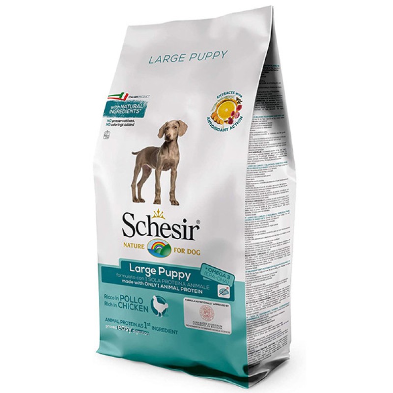 Schesir Dog Large Puppy Сухий монопротеїновий корм для цуценят великих порід з куркою
